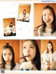 A collage of photos of a woman eating rice with chopsticks.